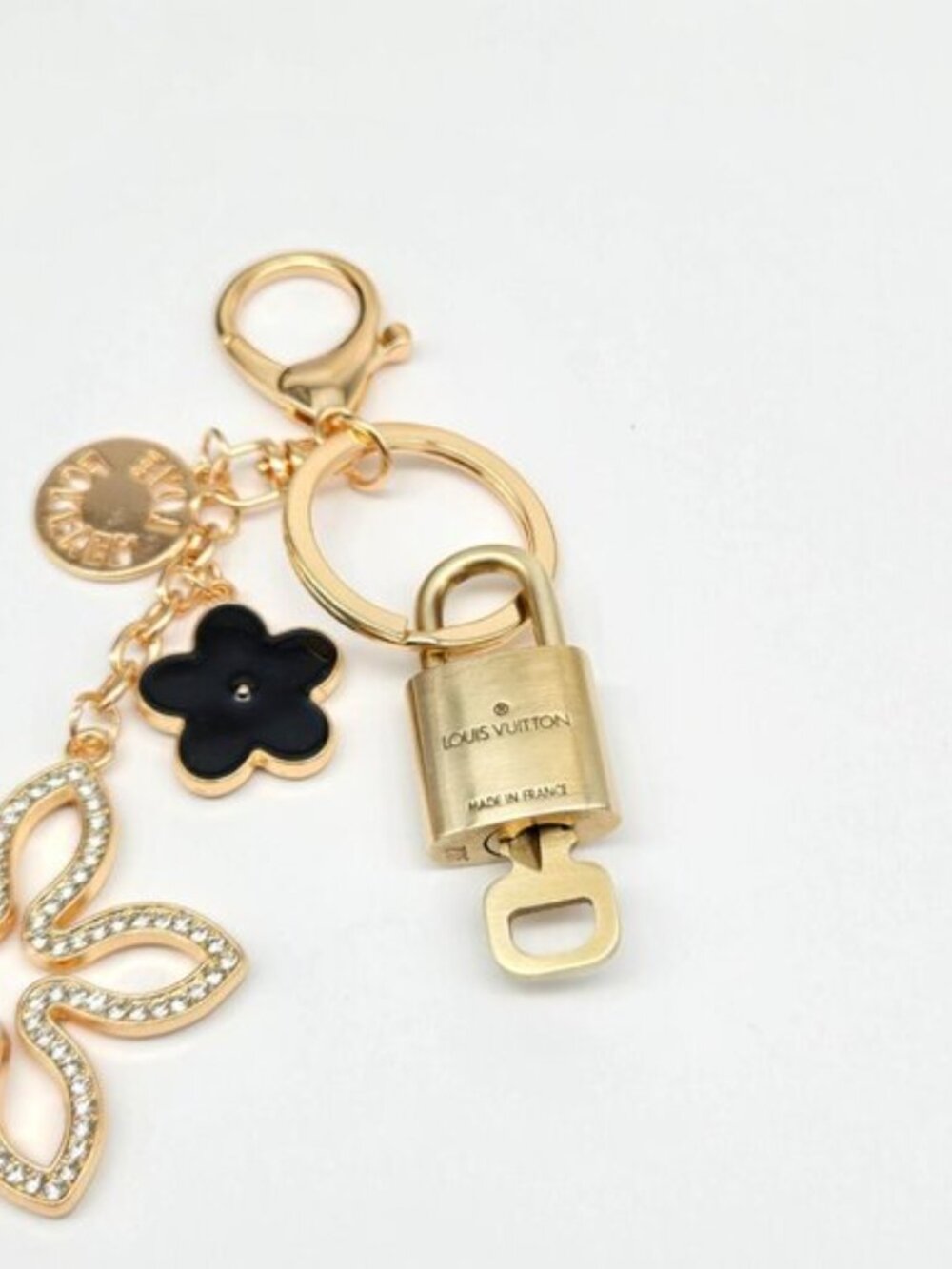 Authentic Louis Vuitton Gold Lock & Key 🔑 Bag Charm w/ Unbranded Flower Charm - Picture 8 of 10